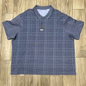 Marc Edwards Shortsleeve‎ Polo Shirt Top Men's 4XL Blue Plaid Casual NWT